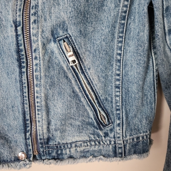 Rebecca Taylor | Washed Denim Cutoff Raw Hem Moto Jacket - Size M - Picture 7 of 14